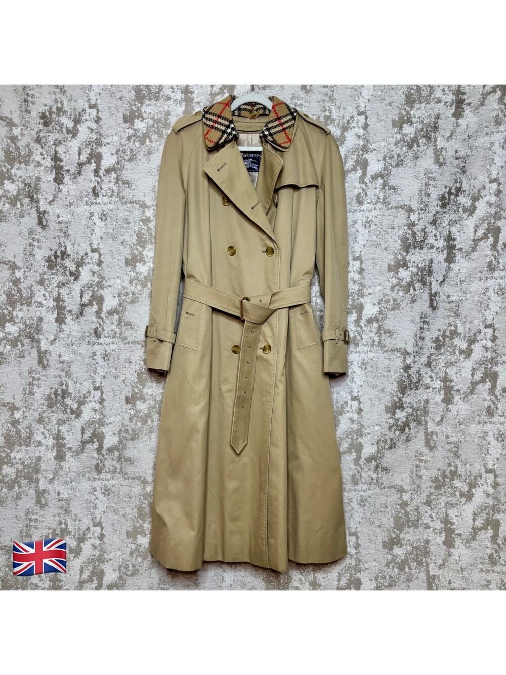 Burberry Belted Trench Coat with Plaid 100% Wool Lining & Collar in Honey